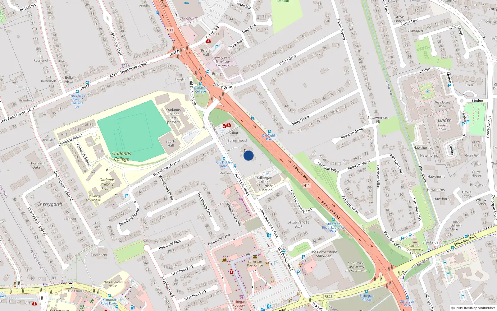 Overhead map showing the location of Woodland, Dublin, Co. Dublin