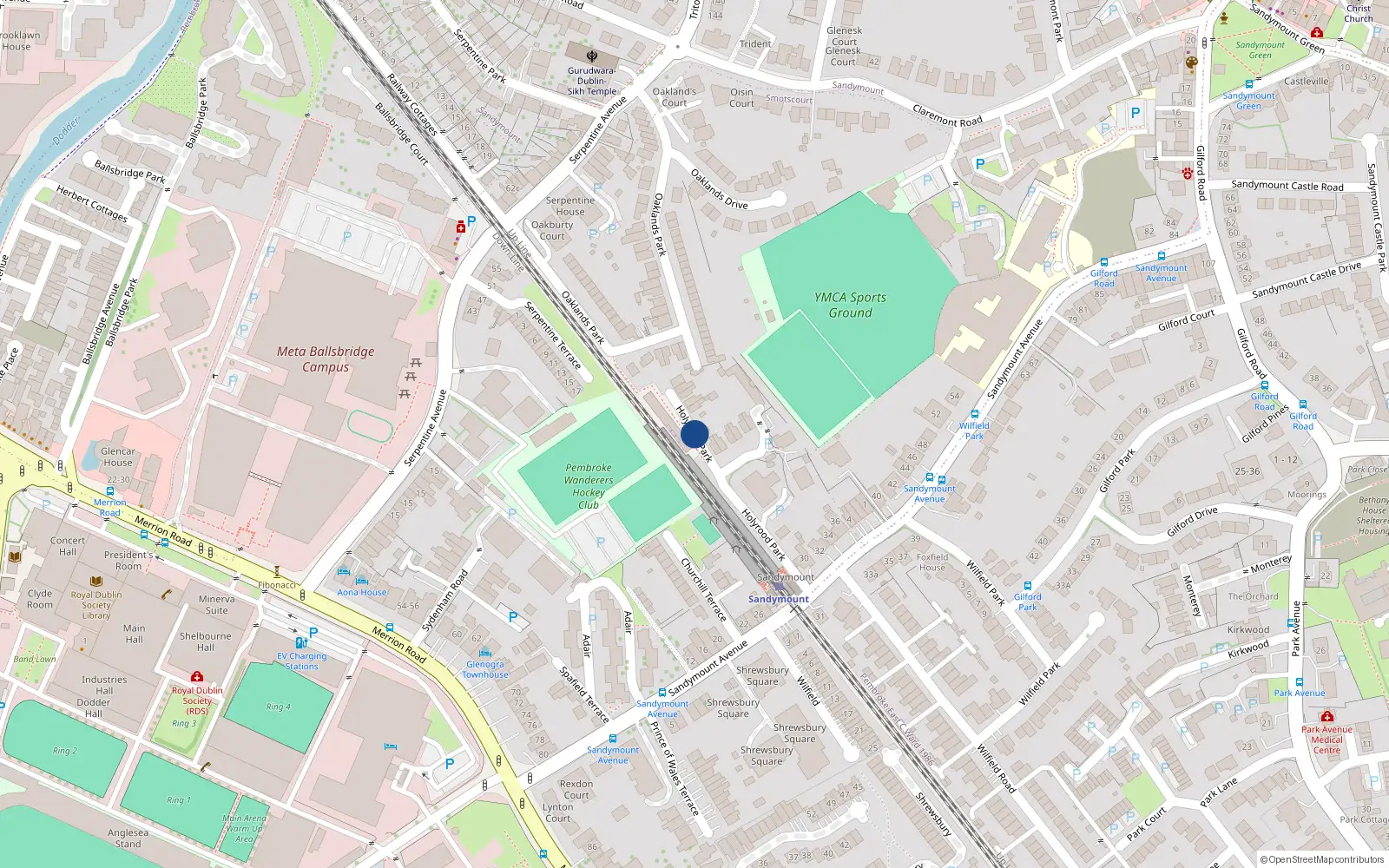 Overhead map showing the location of Holyrood Park, Sandymount Dublin 4