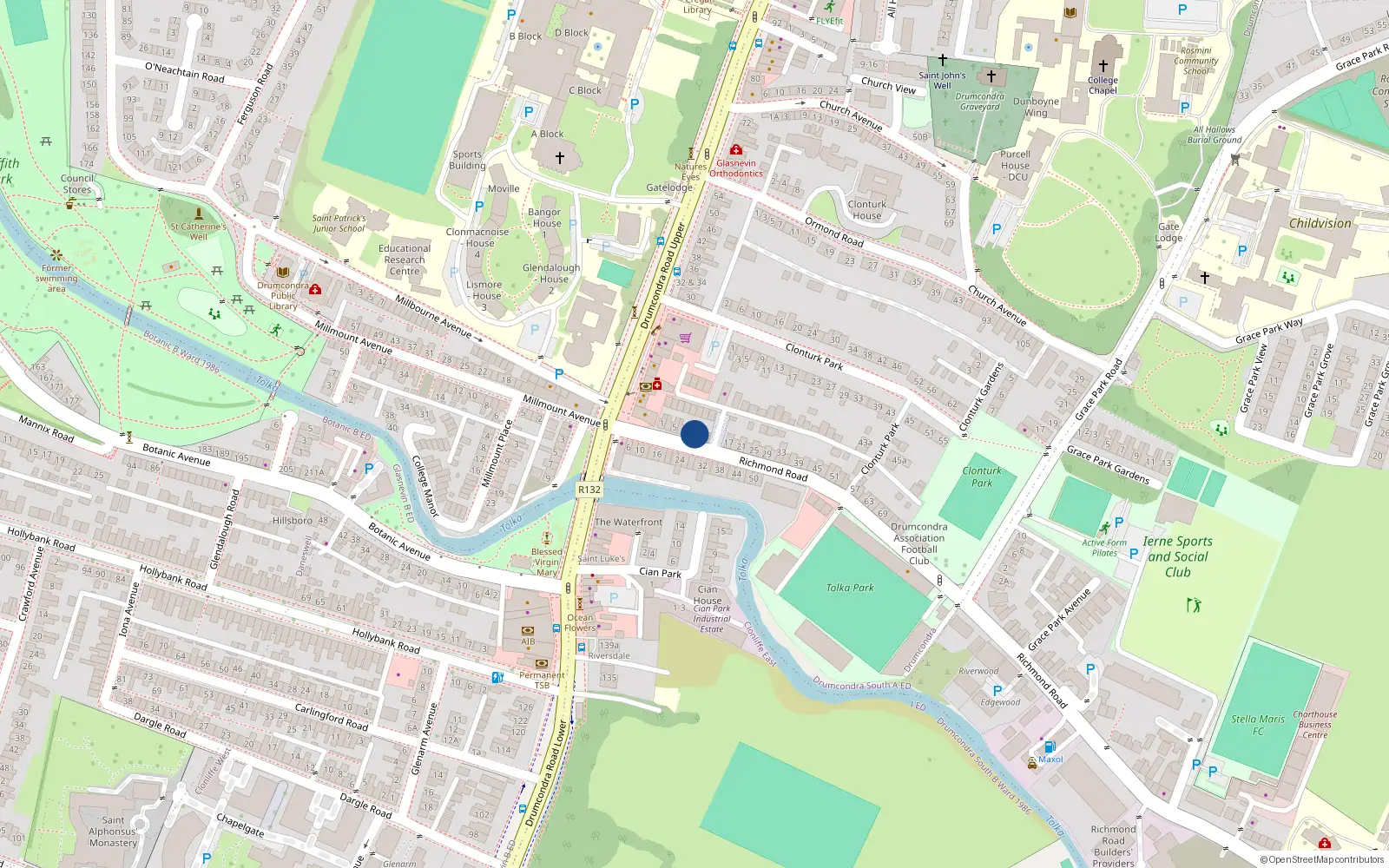 Overhead map showing the location of Unit 1, 11 Richmond Road, Dublin 9