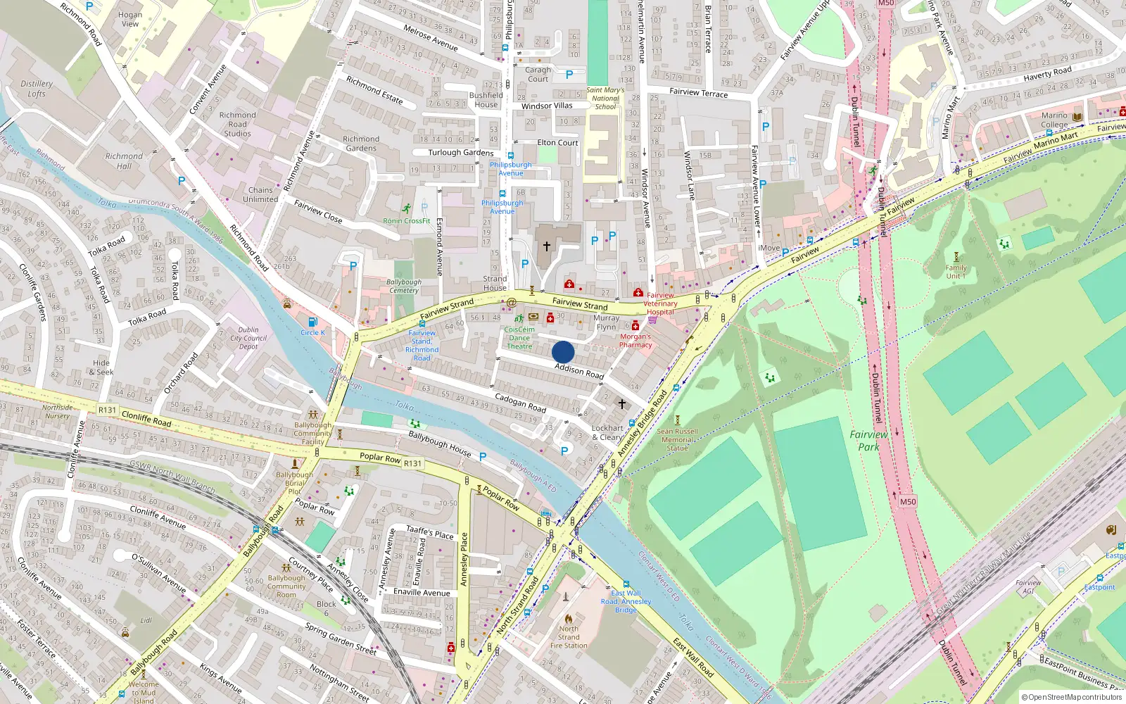 Overhead map showing the location of Unit 1, 36 Addison Road, Dublin 3