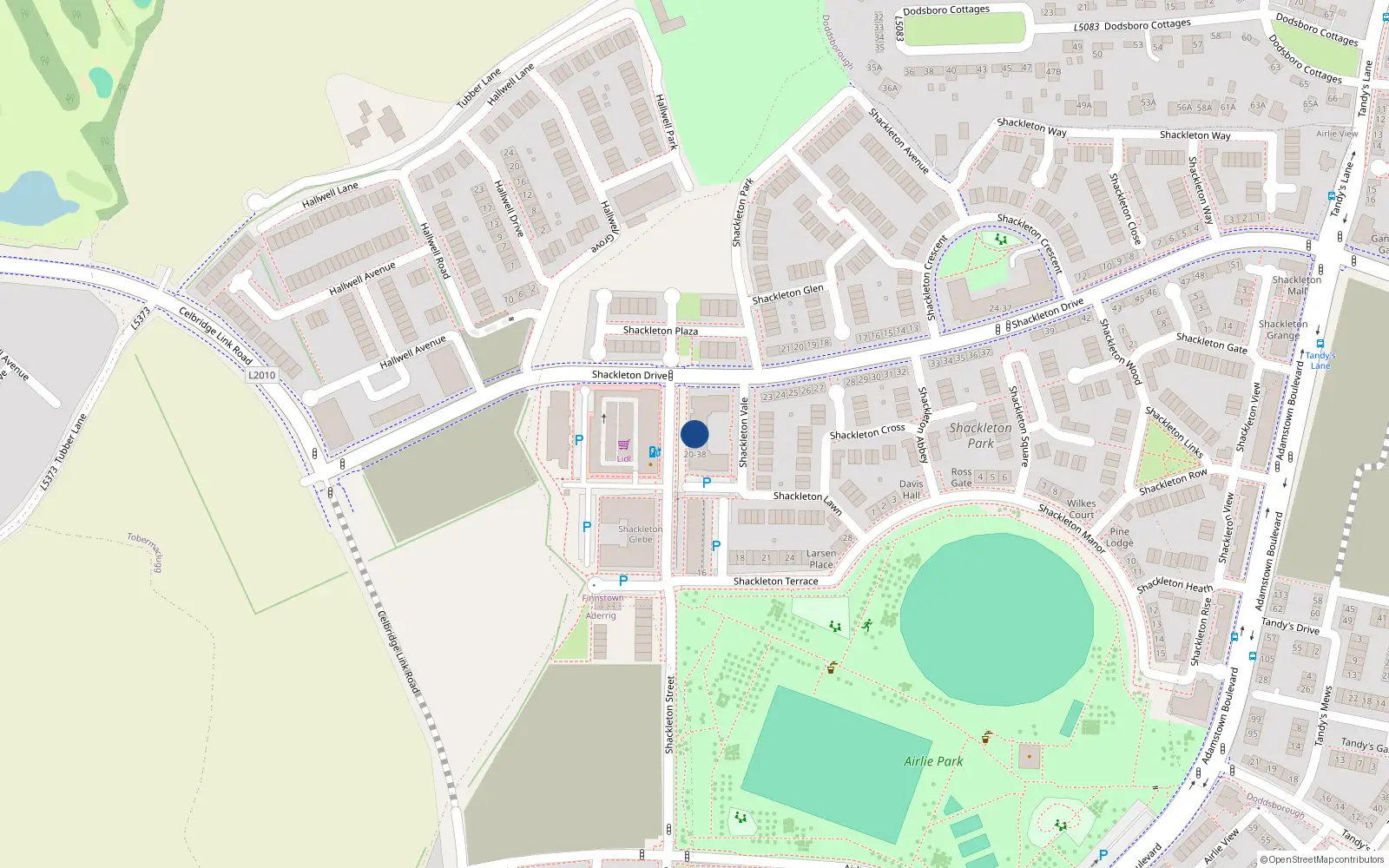 Overhead map showing the location of Unit 1-38 Shackleton Mill, Block 7 Shackleton Park, Lucan