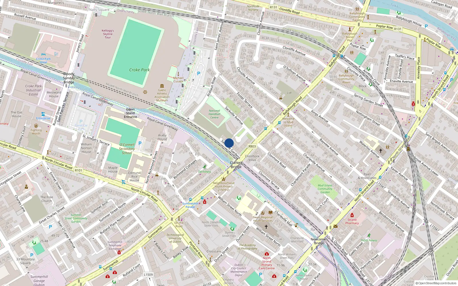 Overhead map showing the location of Unit 1, 4 Sackville Gardens, Ballybough