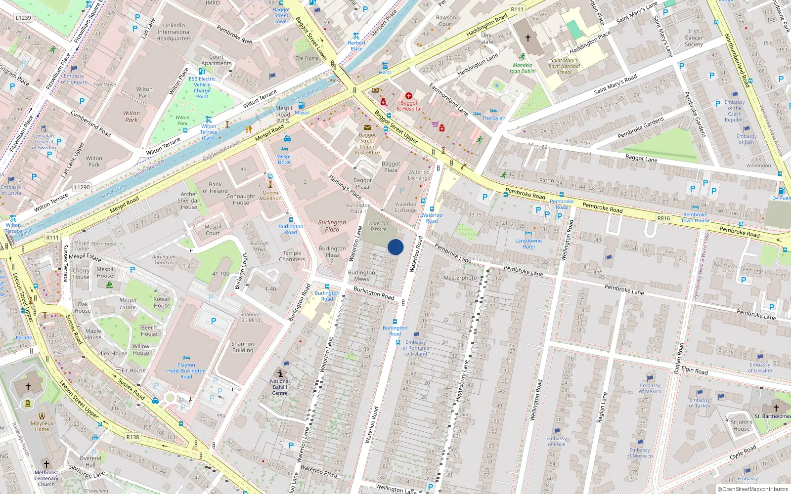 Overhead map showing the location of Unit 1, 5 Waterloo Road, Ballsbridge