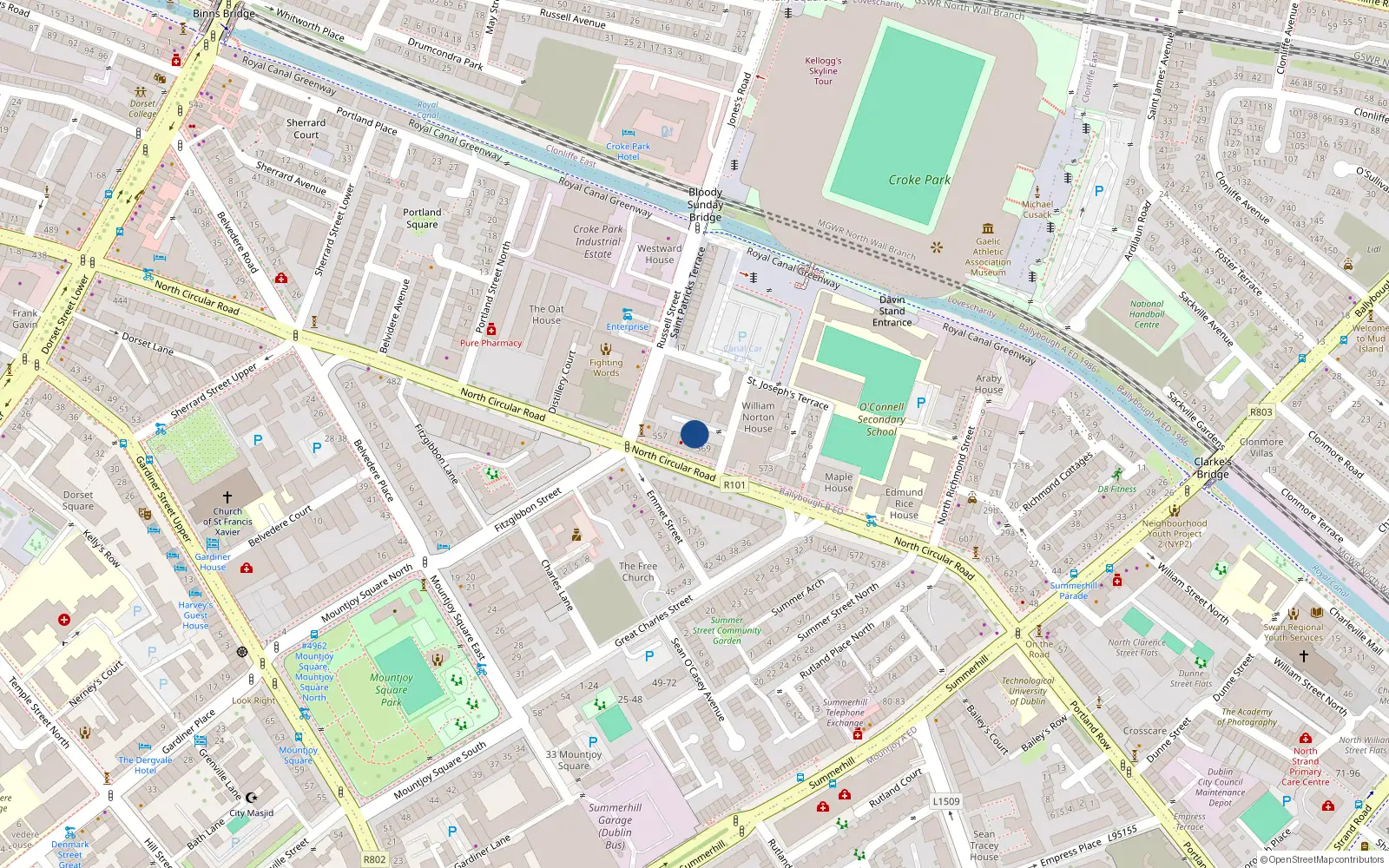Overhead map showing the location of Unit 1 - 565 North Circular Road, Dublin 1, 565 North Circular Road, Dublin 1