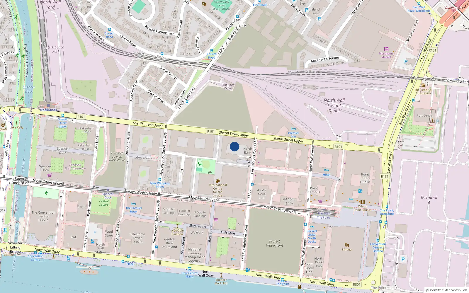 Overhead map showing the location of Unit 114 Second Floor, Northbank Castleforbes Road, Dublin 1