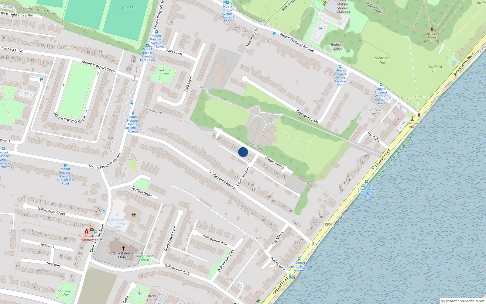 Overhead map showing the location of Unit 16 Castle Vernon, Dollymount Avenue, 16 Castle Vernon, Dublin 3