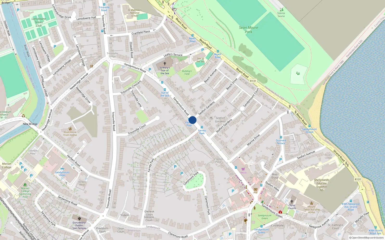 Overhead map showing the location of Unit 3, Sandymount Road, Sandymount