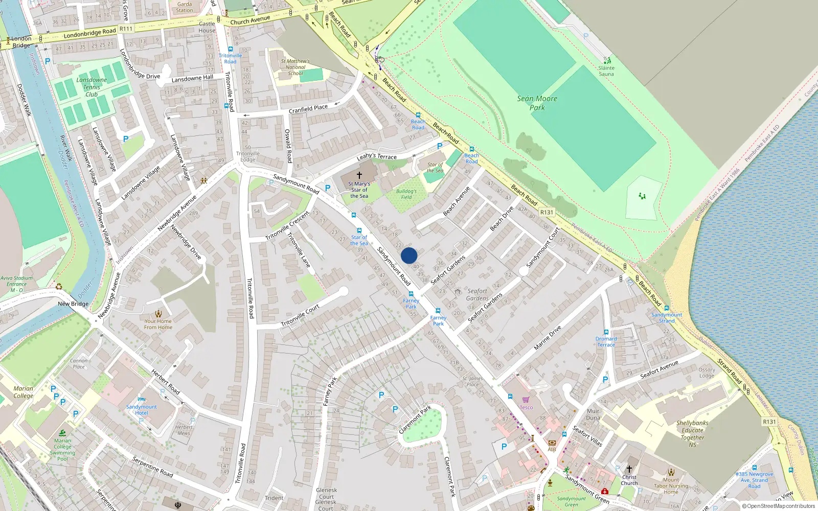 Overhead map showing the location of Unit 4, 28 Sandymount Road, Sandymount
