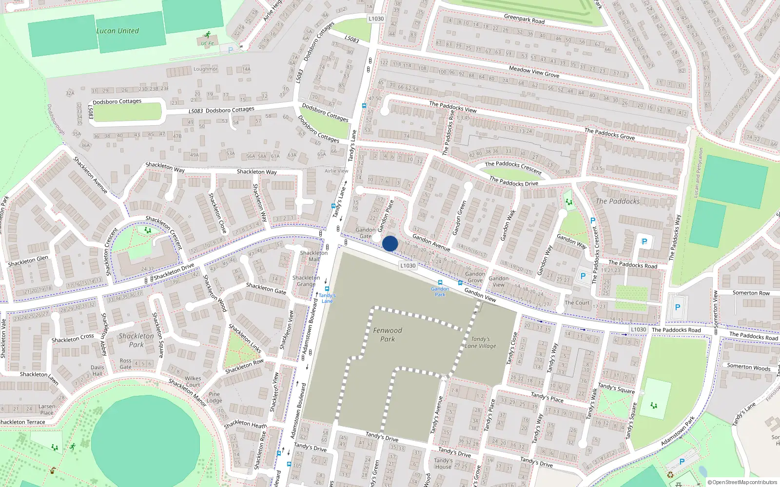 Overhead map showing the location of Unit 4 Gandon Hall, Gandon Avenue, Lucan