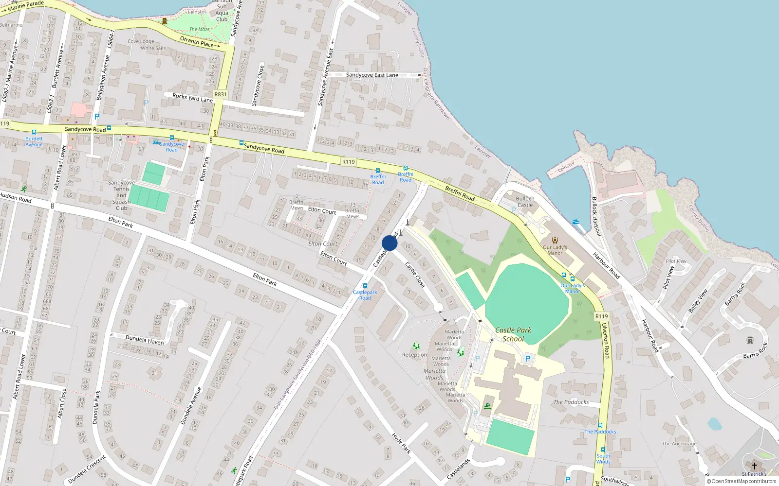 Overhead map showing the location of Unit 5 One Castle Close, Sandycove, Castle Close, Dublin