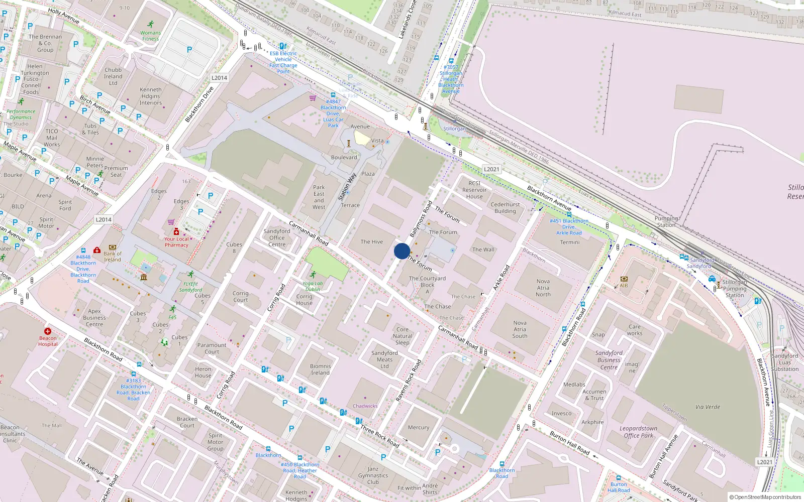Overhead map showing the location of Unit 72 Forum, Ballymoss Road, Sandyford