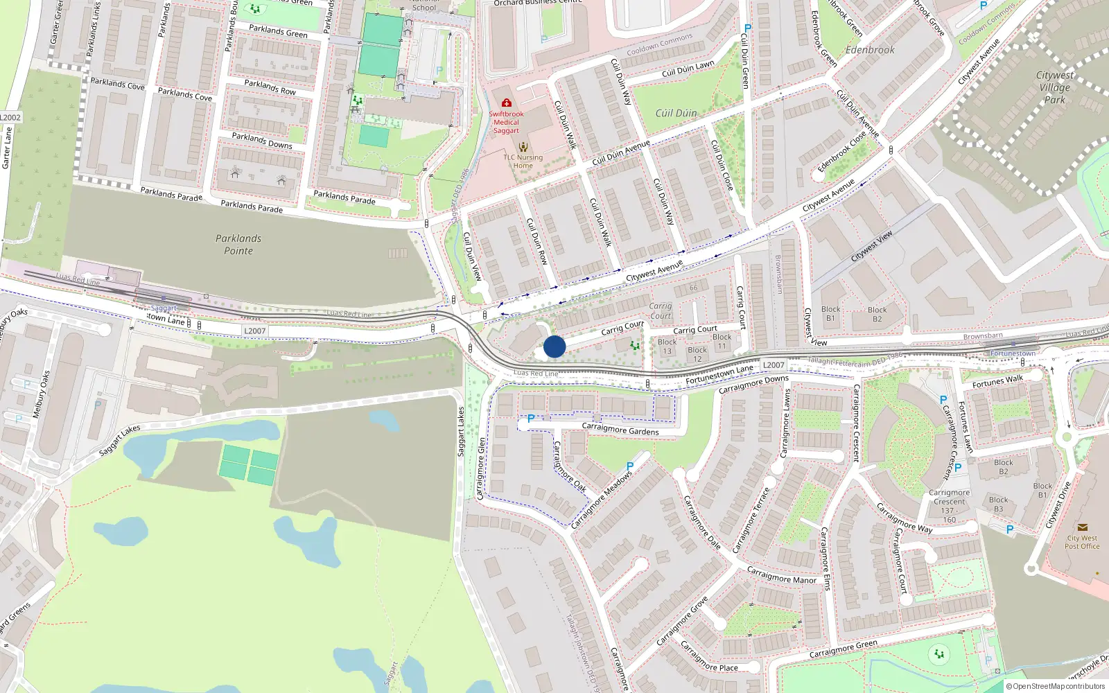 Overhead map showing the location of Unit 9 Carrigcourt, Fortunestown Lane, 9 Carrig Court, Saggart