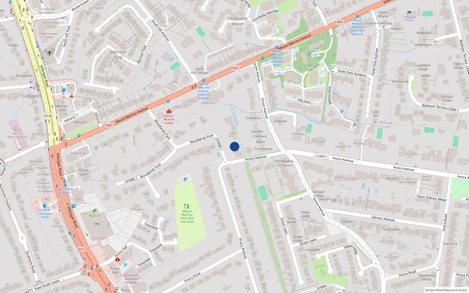 Overhead map showing the location of Unit A, 43 Woodlands Park, Blackrock