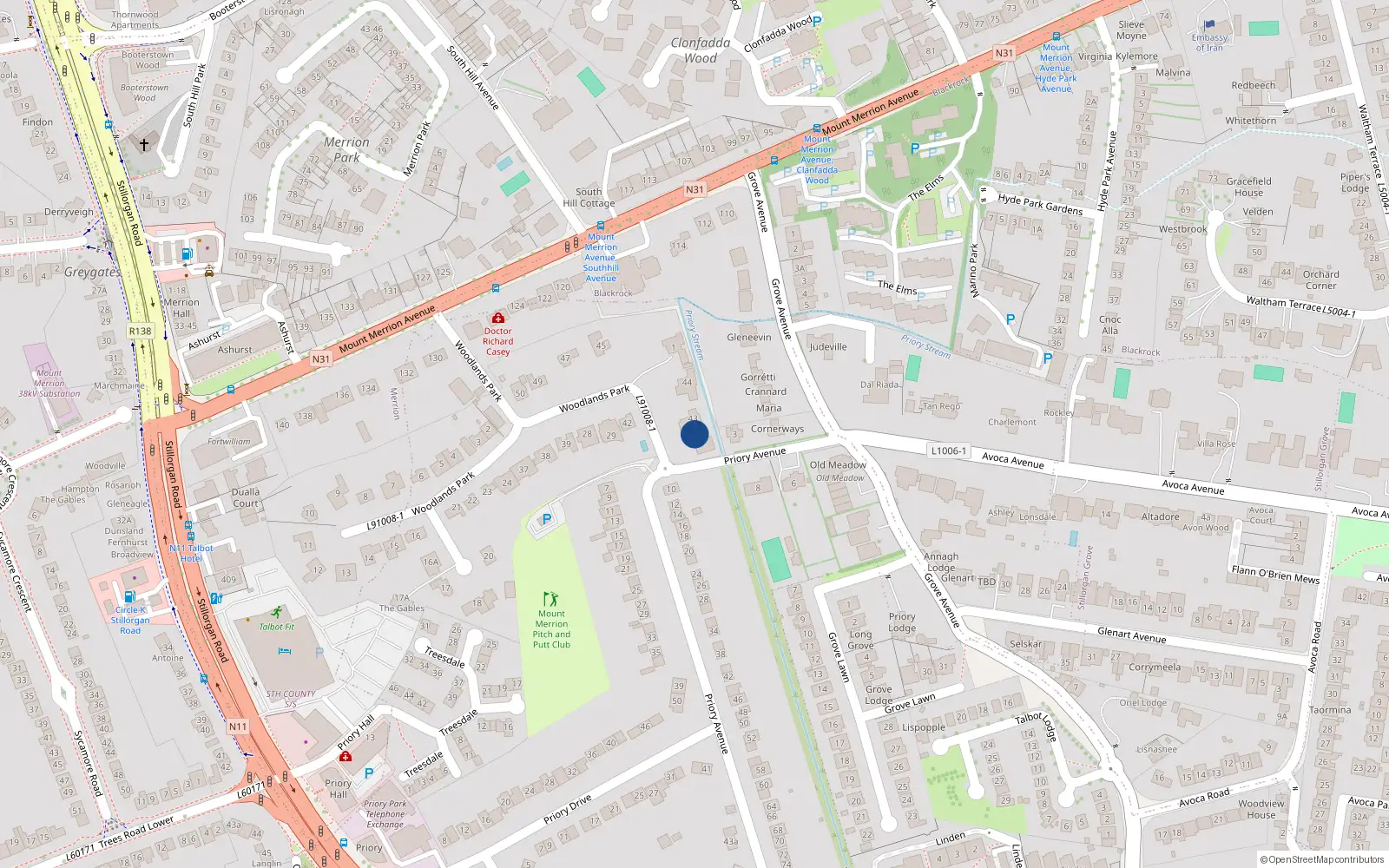 Overhead map showing the location of Unit B, 43 Woodlands Park, Blackrock