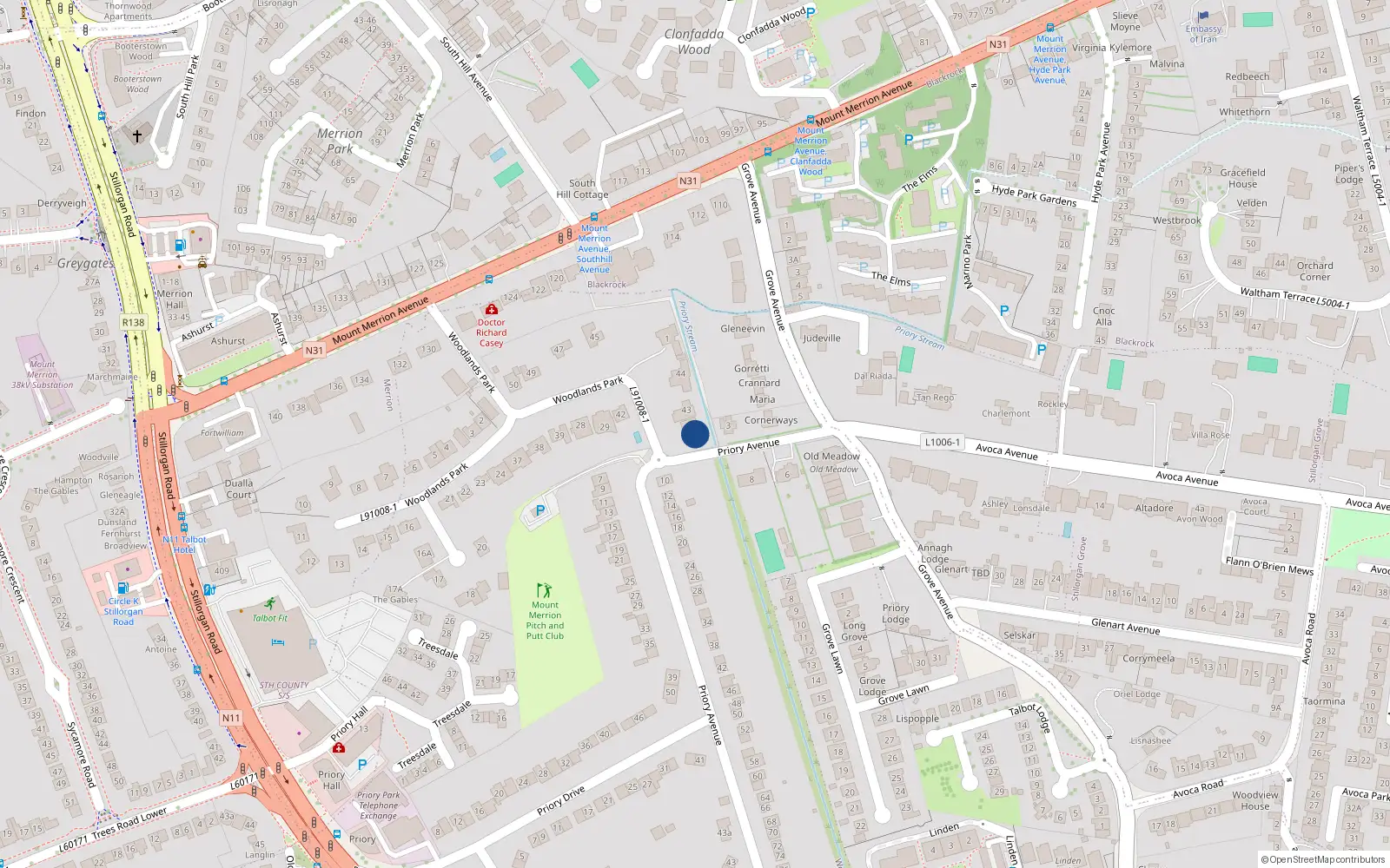 Overhead map showing the location of Unit C, 43A Woodlands Park, Blackrock