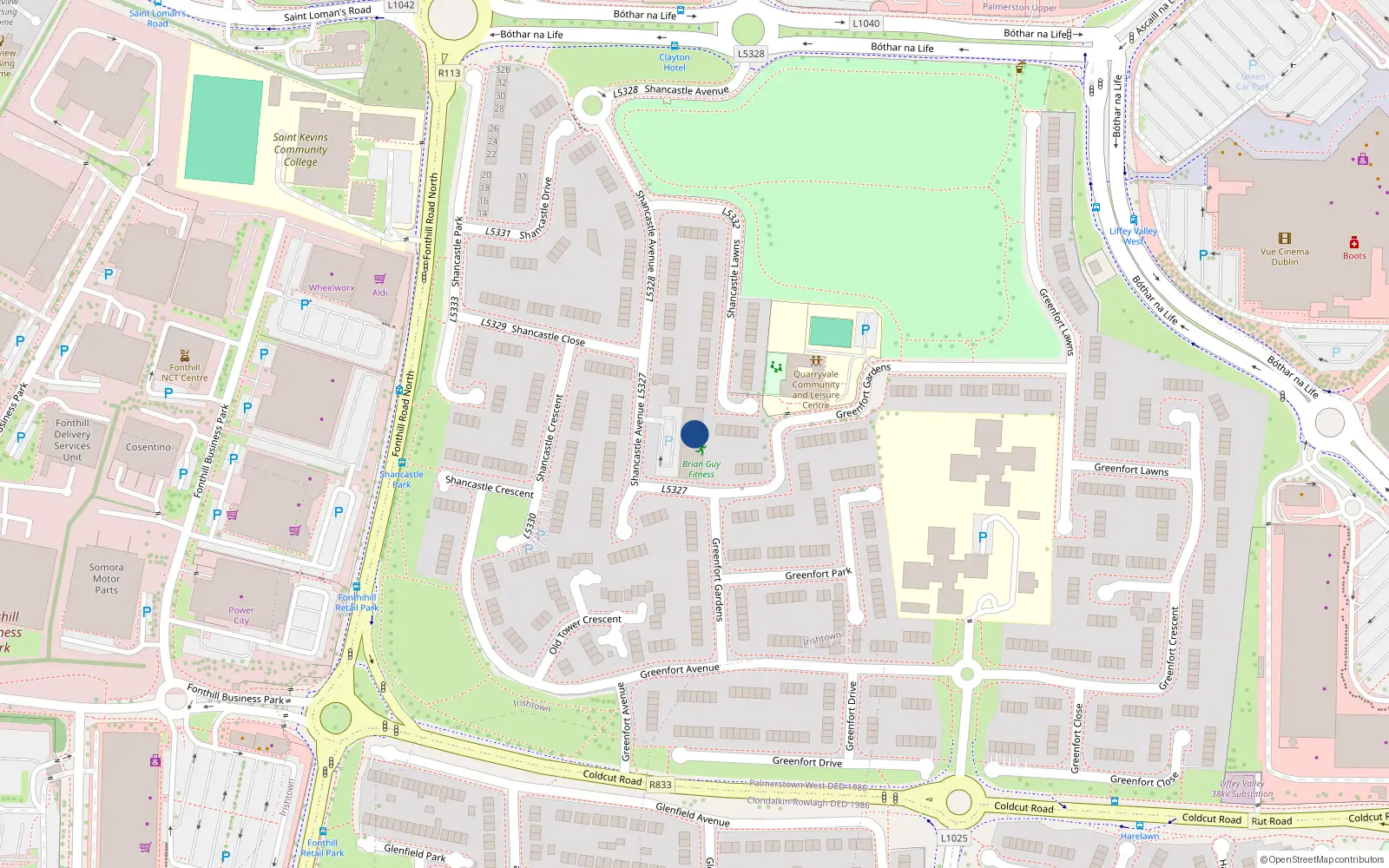 Overhead map showing the location of Units 1-37 Eastgate Hall, Kilcarbery Grange, Clondalkin