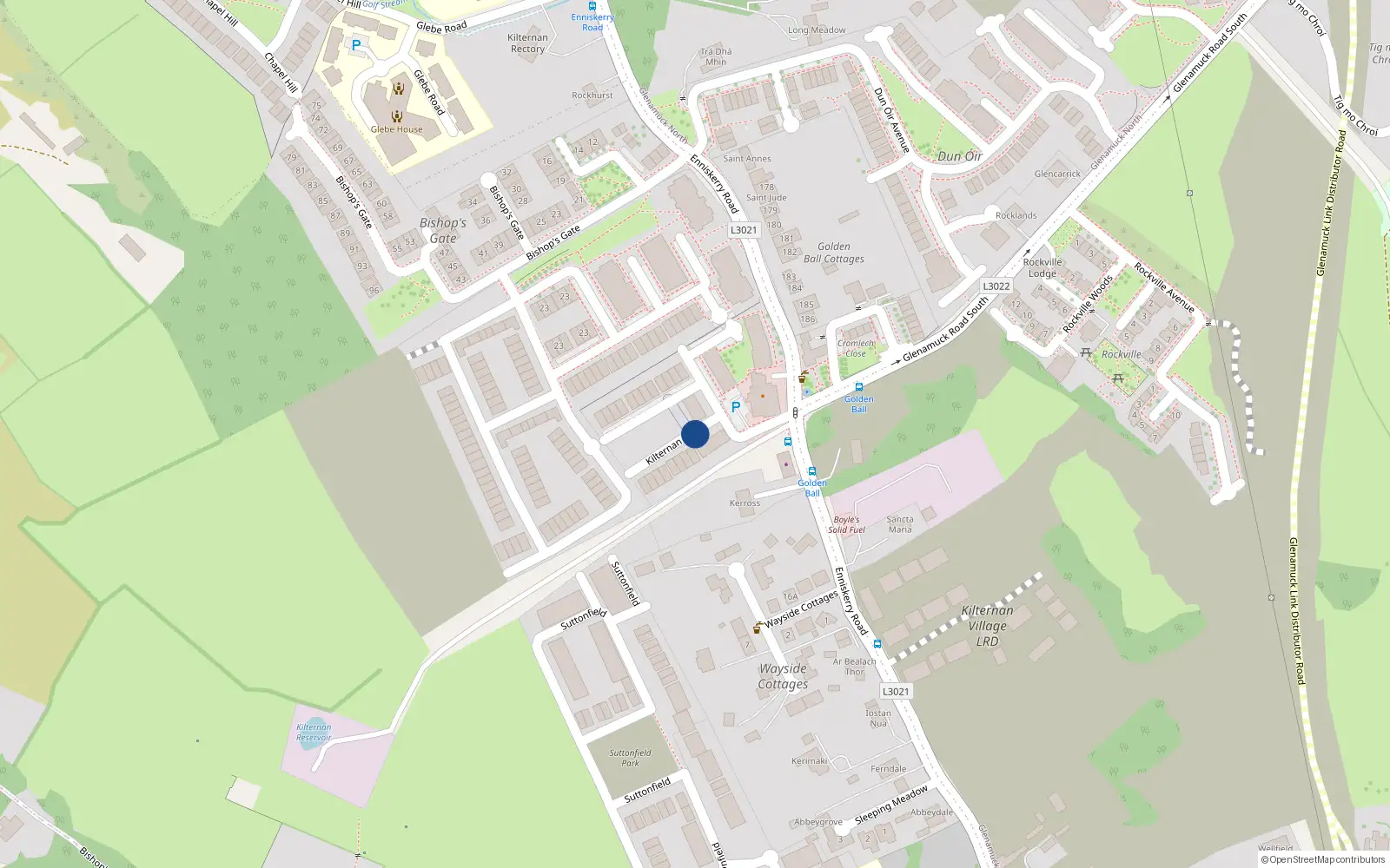 Overhead map showing the location of Units 1-8 Block B and Houses 9-17, Kilternan Close, Kiltiernan Domain