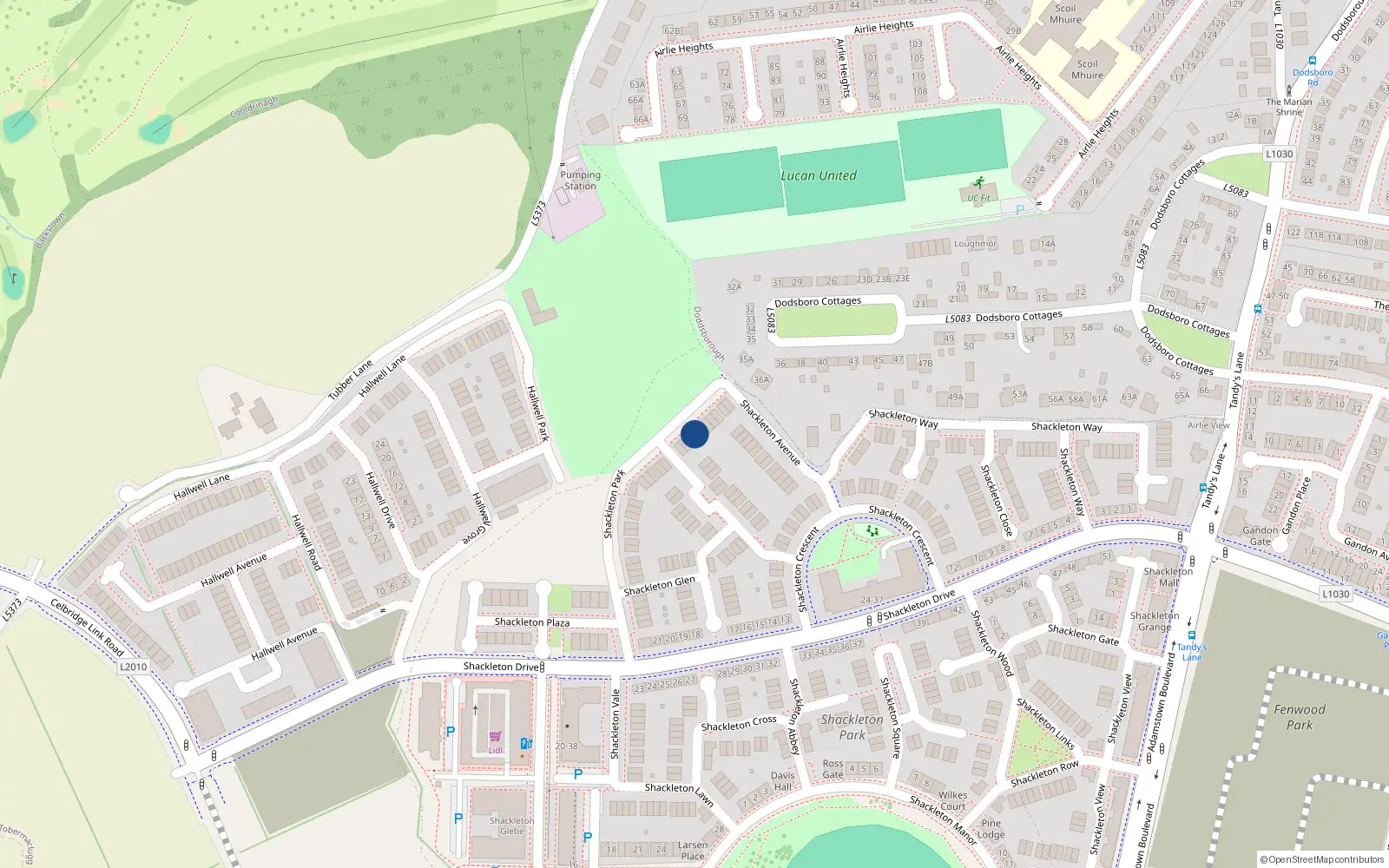 Overhead map showing the location of 7 Shackleton Park, Lucan