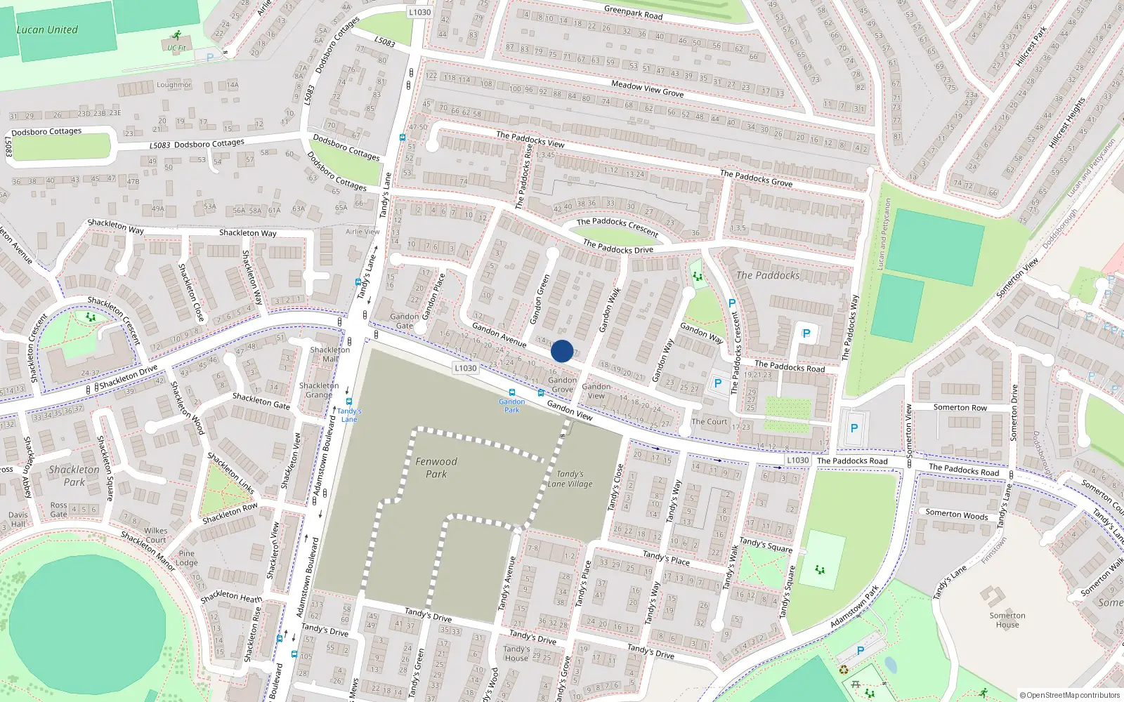 Overhead map showing the location of Untits 1-24 Gandon Hall, Gandon Park, Lucan