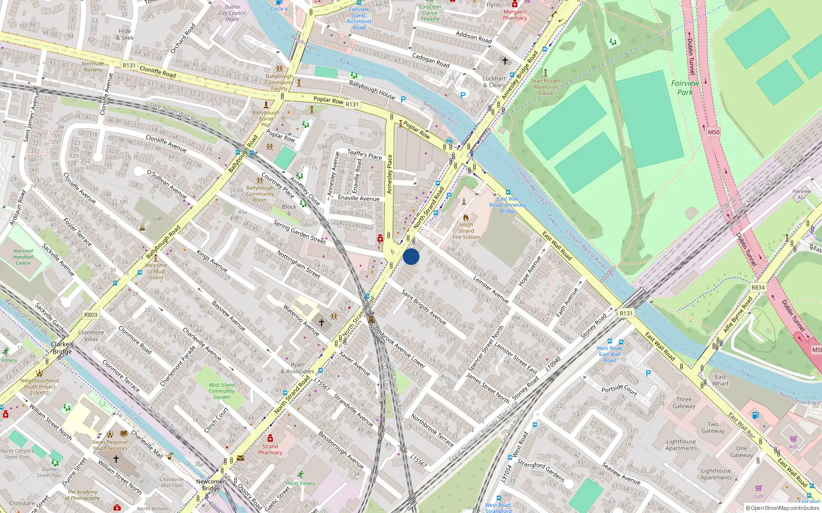 Overhead map showing the location of 109 North Strand Road, North Strand