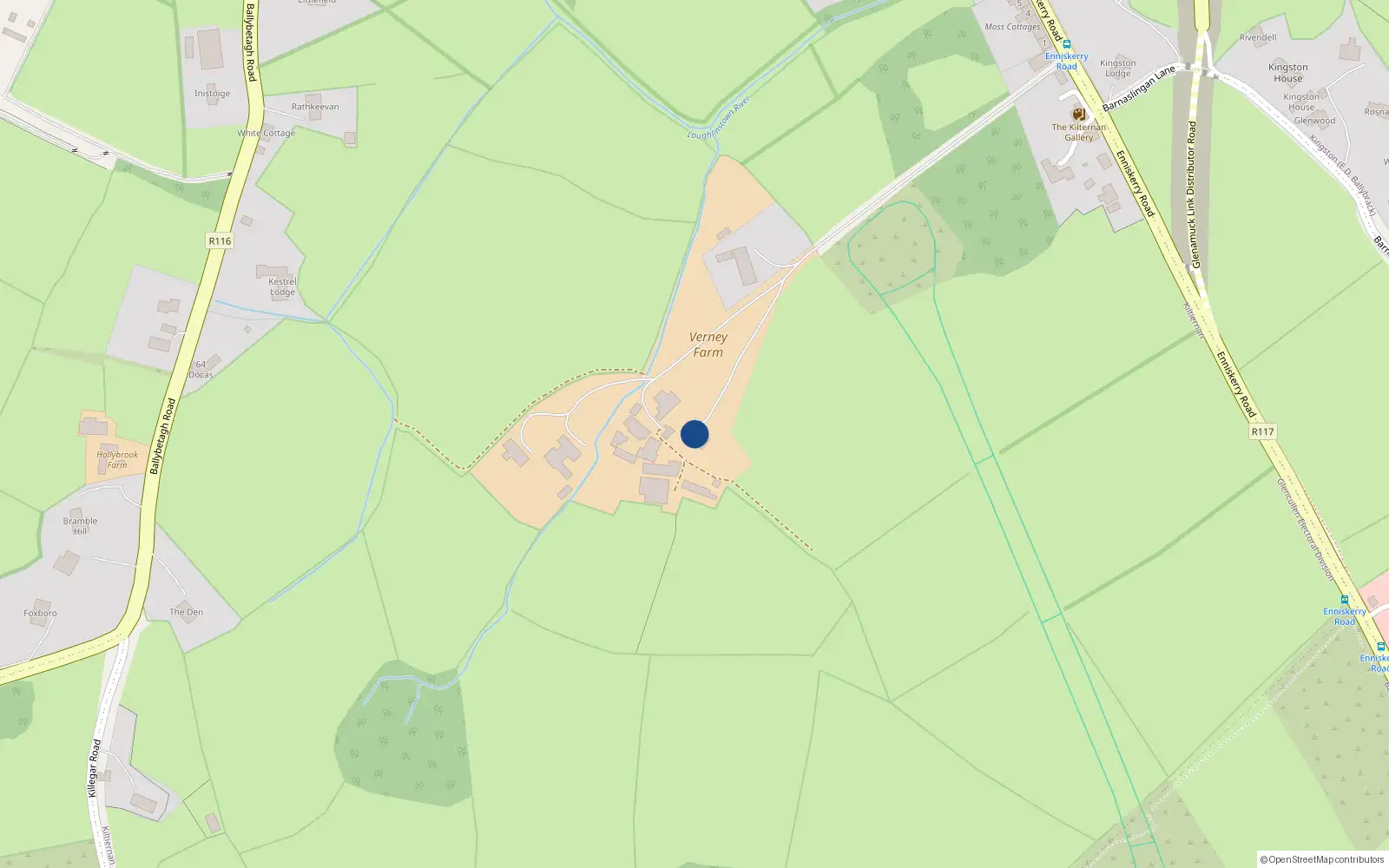 Overhead map showing the location of Enniskerry Road, Kilternan