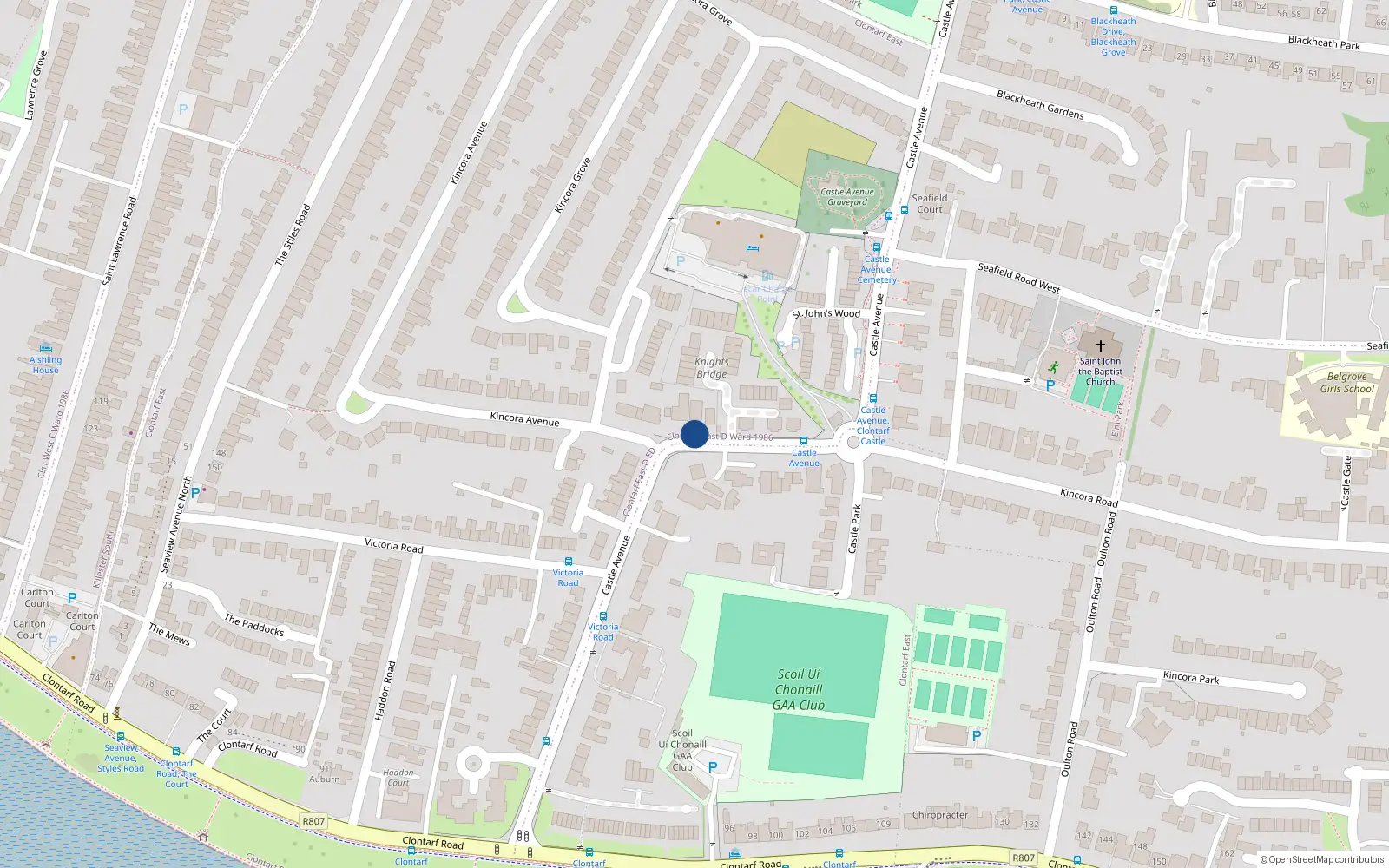 Overhead map showing the location of 41 Castle Avenue, Dublin 3