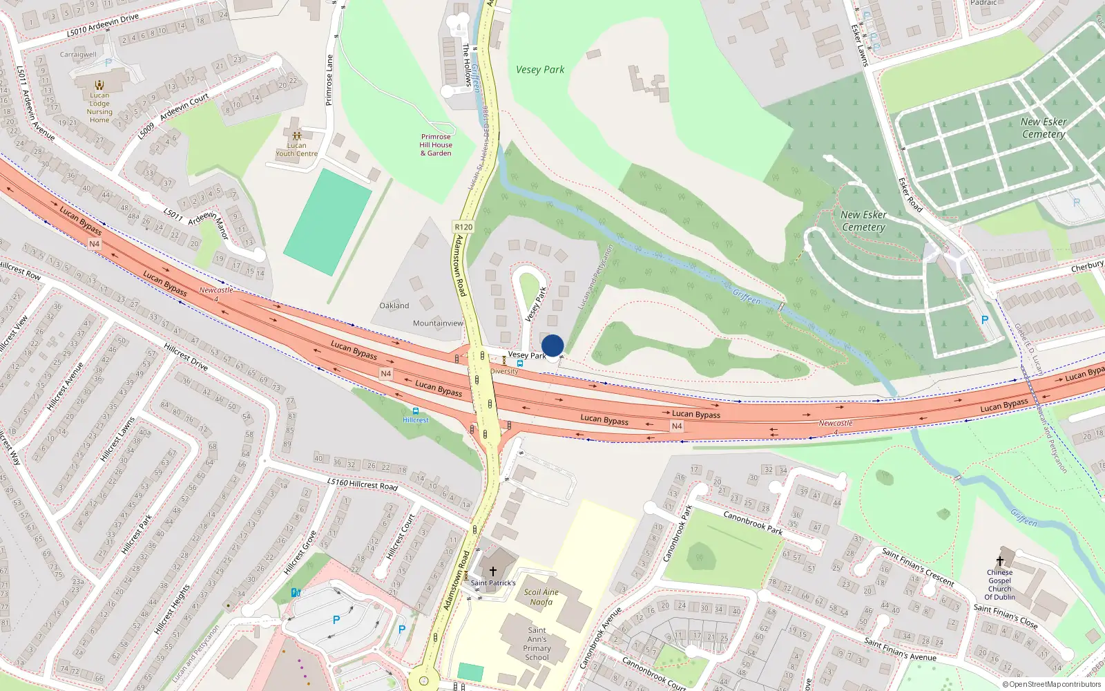 Overhead map showing the location of 1A Vesey Park, Lucan
