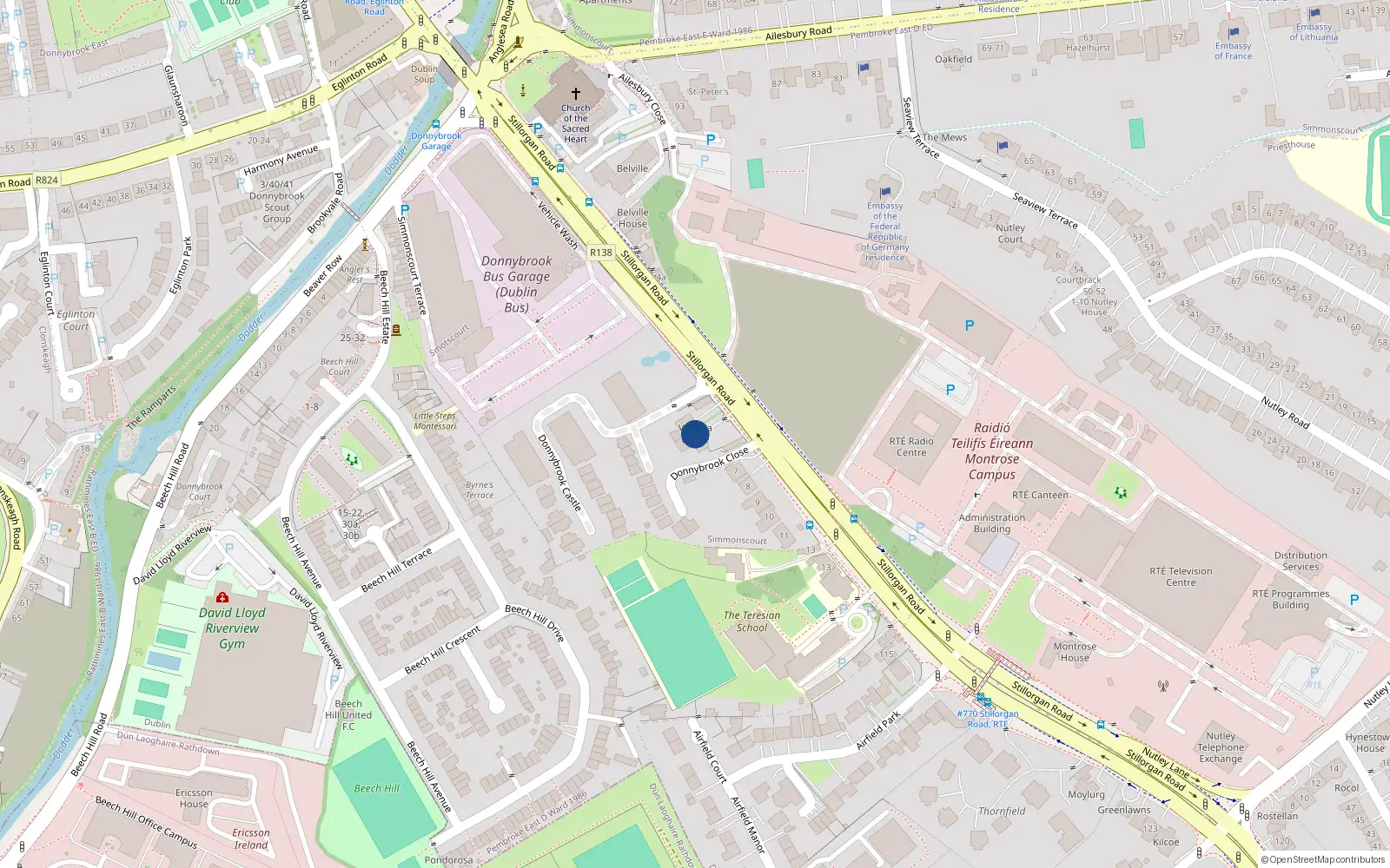 Overhead map showing the location of 4 Stillorgan Road, Simmonscourt