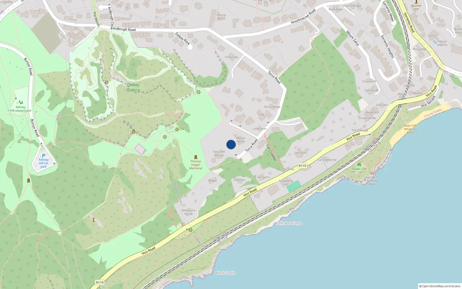 Overhead map showing the location of Dalkey Commons, Dublin, Co. Dublin