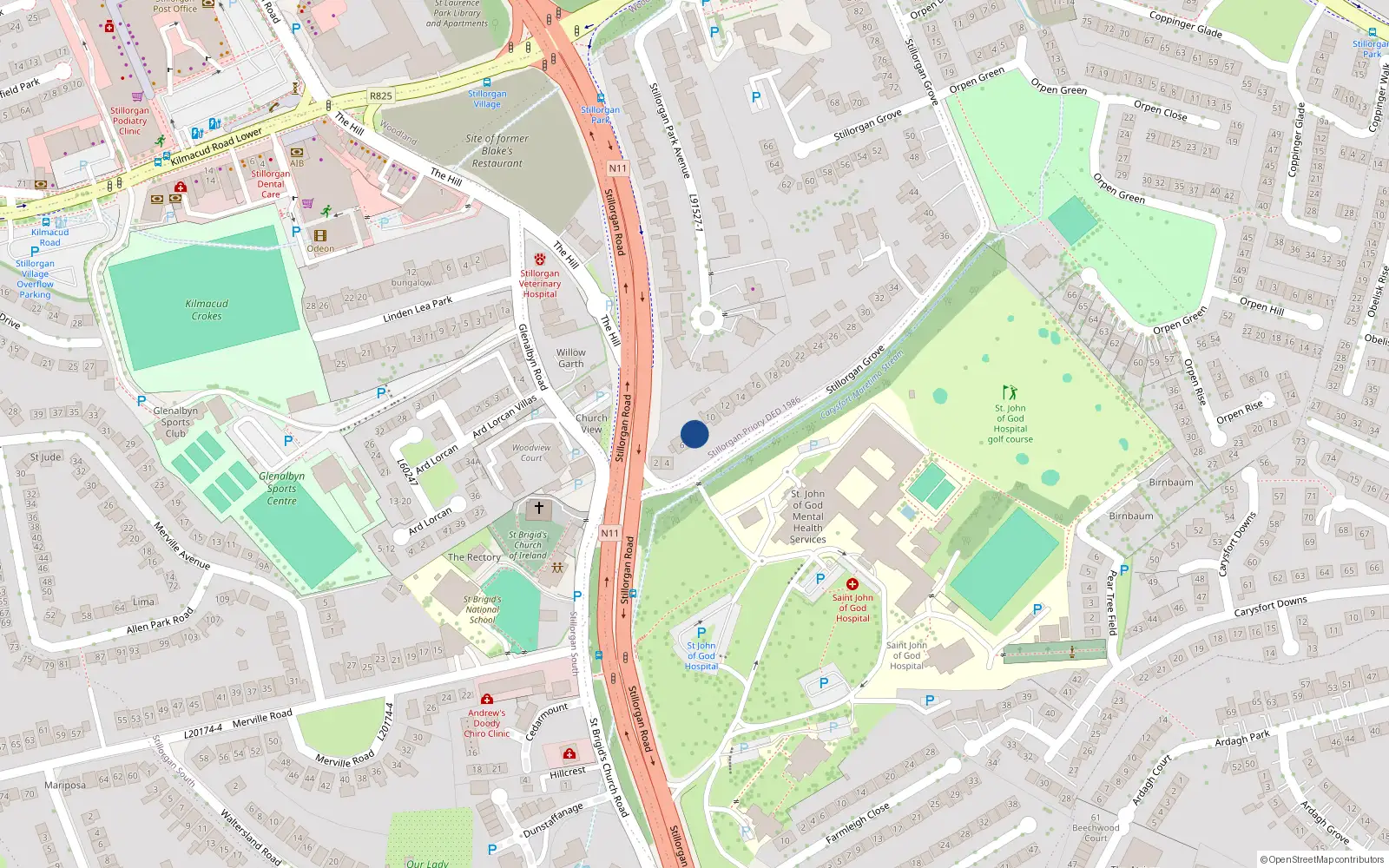 Overhead map showing the location of Villa Flanders, 8 Stillorgan Grove, Stillorgan