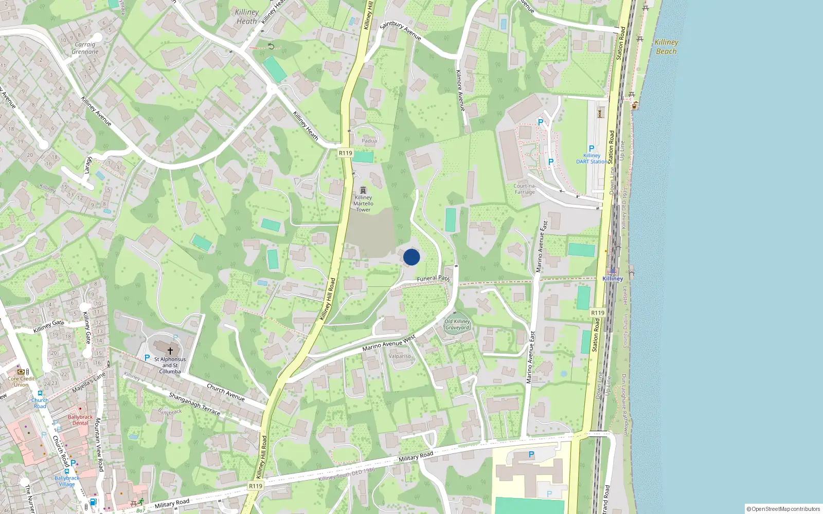 Overhead map showing the location of Killiney, Dublin, Co. Dublin