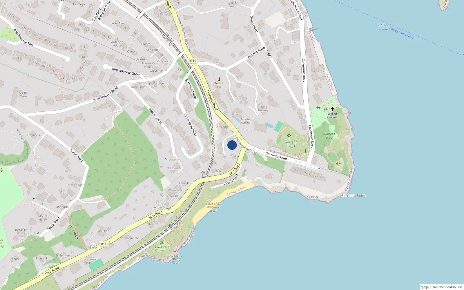 Overhead map showing the location of Dalkey Commons, Dublin, Co. Dublin