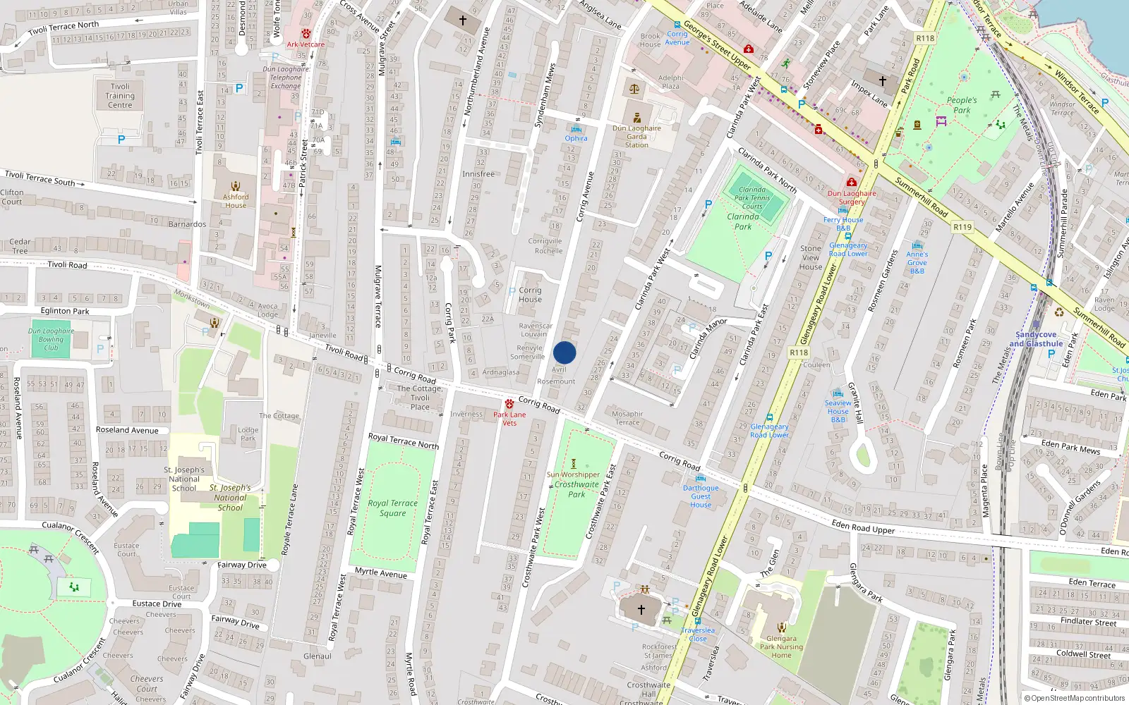 Overhead map showing the location of Dún Laoghaire, Dublin, Co. Dublin