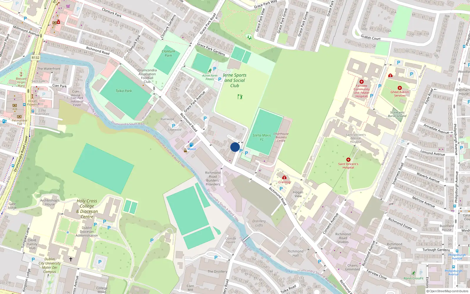 Overhead map showing the location of 1 Waterfall Avenue, Dublin 3