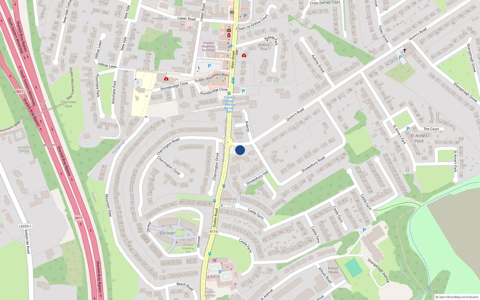 Overhead map showing the location of Quinns Road, Shankill