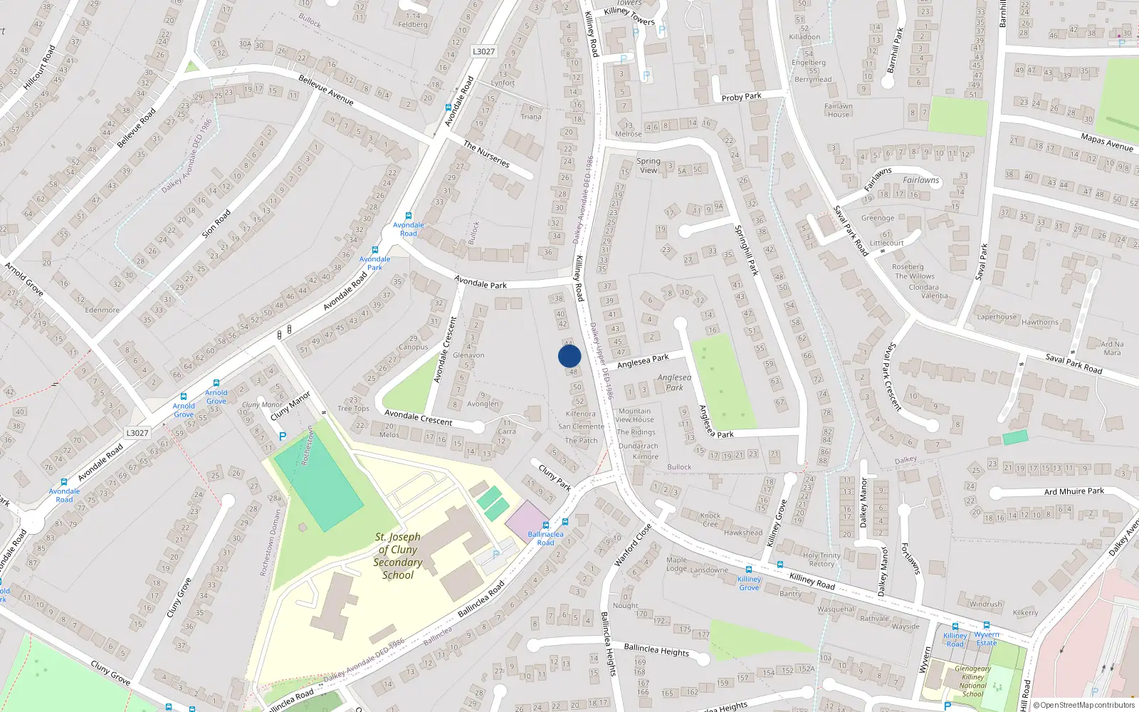 Overhead map showing the location of Weatheroak, 46 Killiney Road, Killiney
