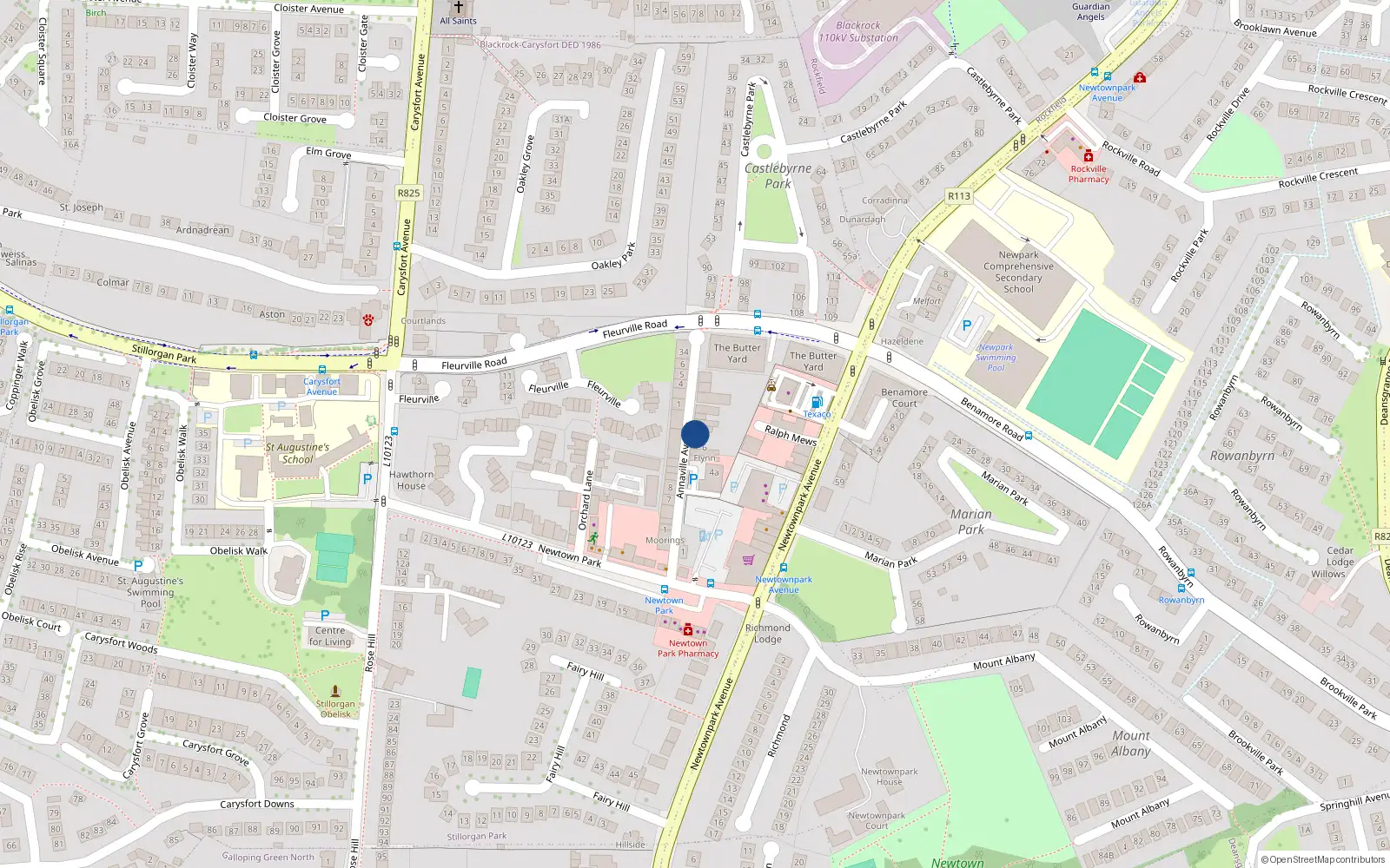 Overhead map showing the location of Websters Cottage, 3 Anneville Avenue, Blackrock