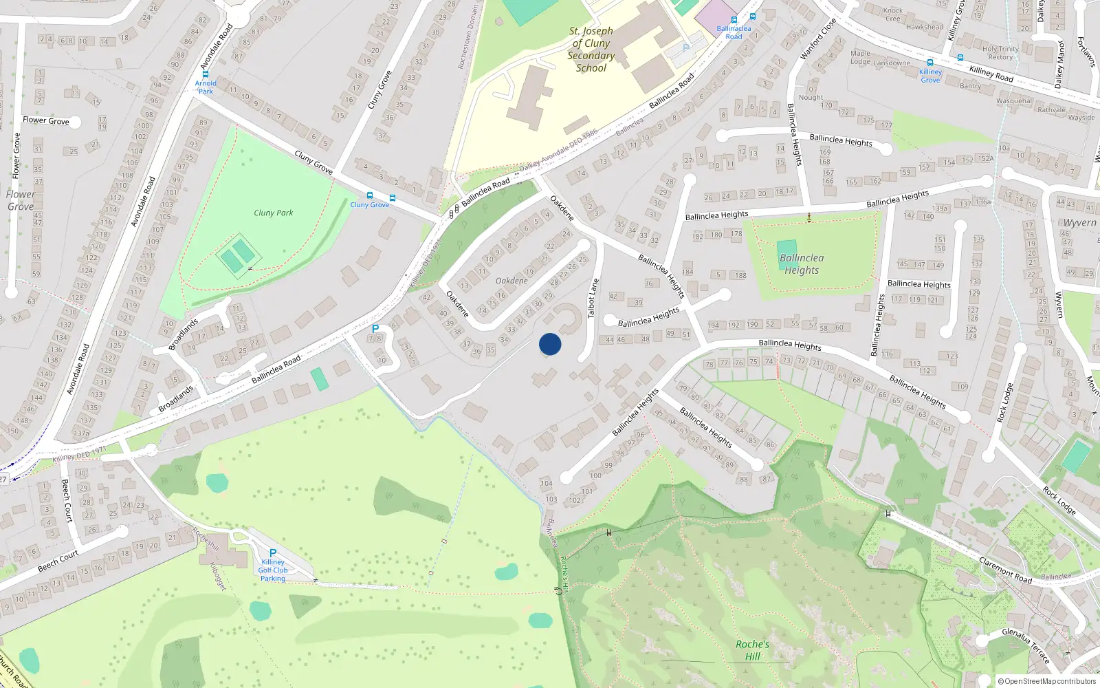 Overhead map showing the location of Ballinclea, Dublin, Co. Dublin