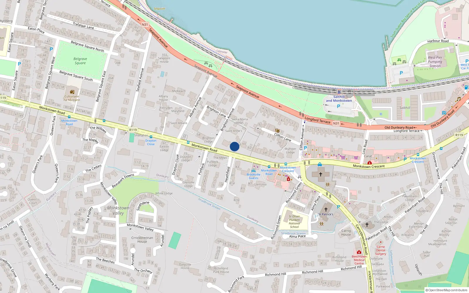 Overhead map showing the location of Welland Lodge, 60 A Monkstown Road, Monkstown