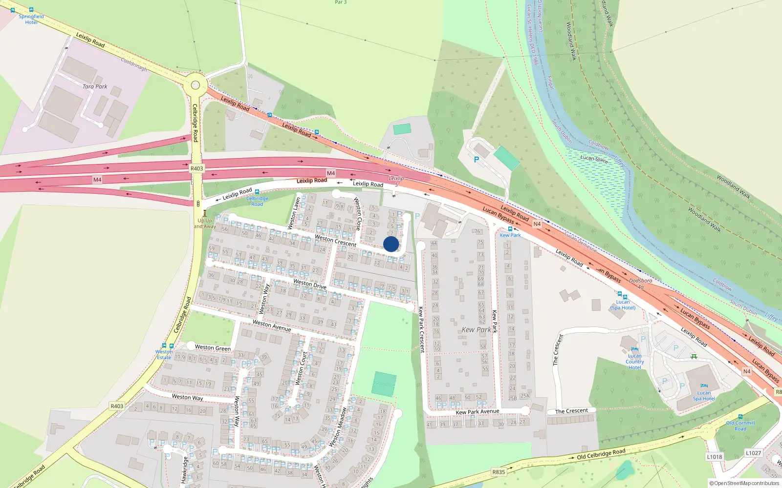 Overhead map showing the location of 9 Weston Crescent, Lucan