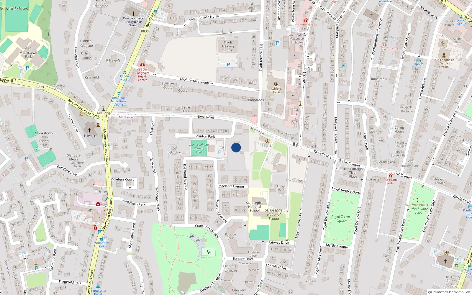 Overhead map showing the location of White Lodge, 10 Eglington Park, Dun Laoghaire