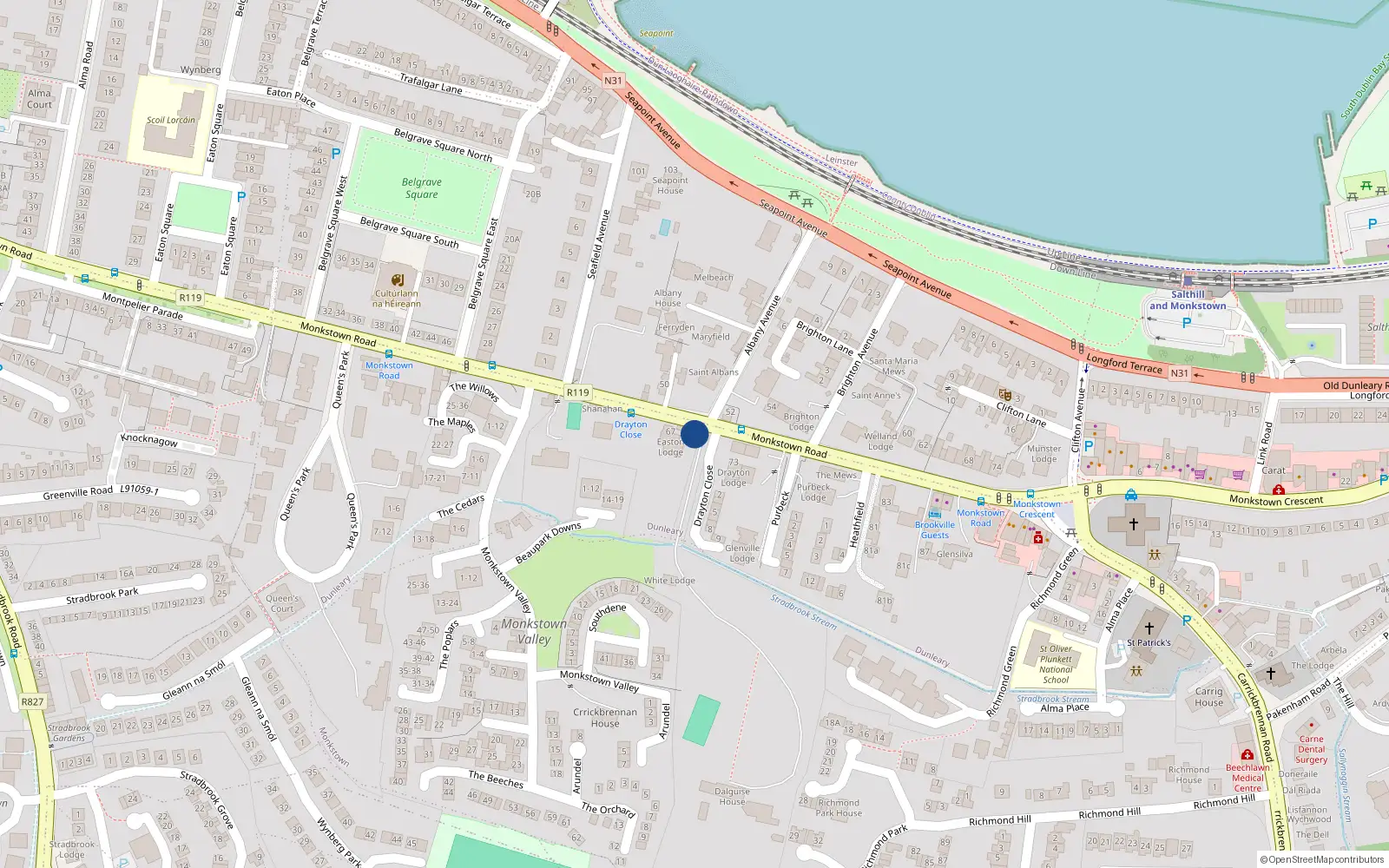 Overhead map showing the location of 71 Monkstown Road, Monkstown