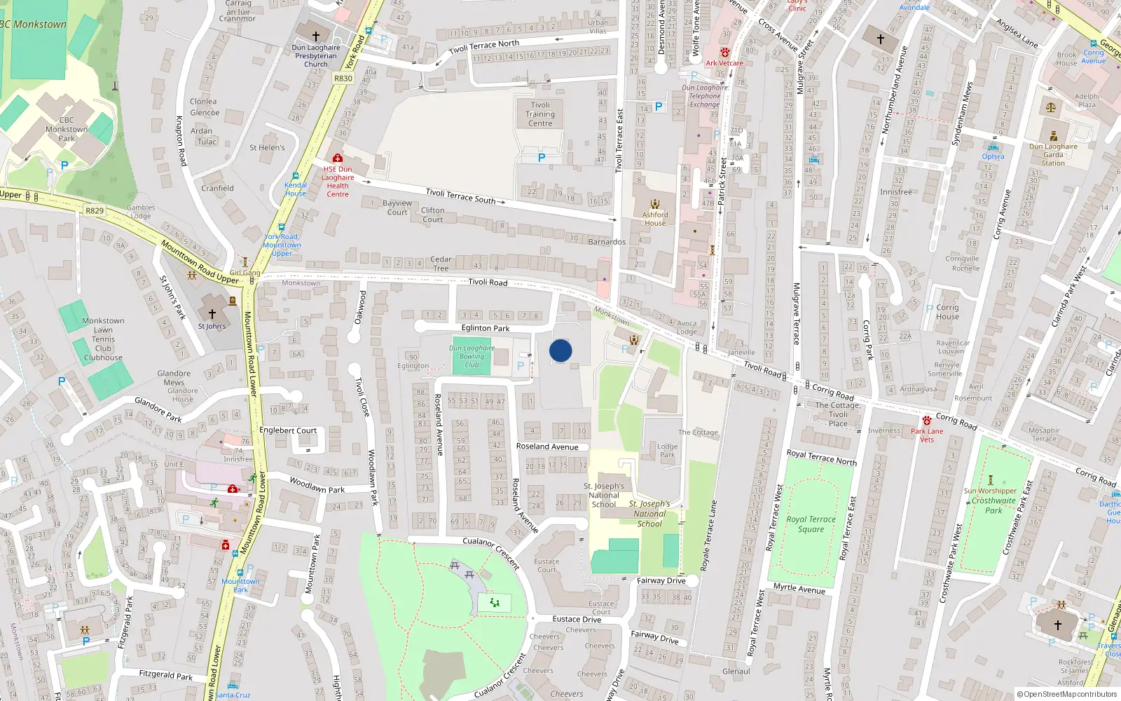 Overhead map showing the location of White Lodge, 9 Eglington Park, Dun Laoghaire