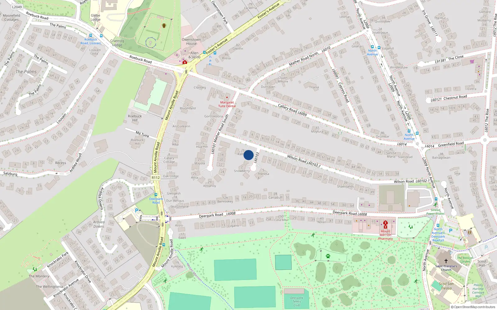 Overhead map showing the location of Mount Merrion, Dublin, Co. Dublin