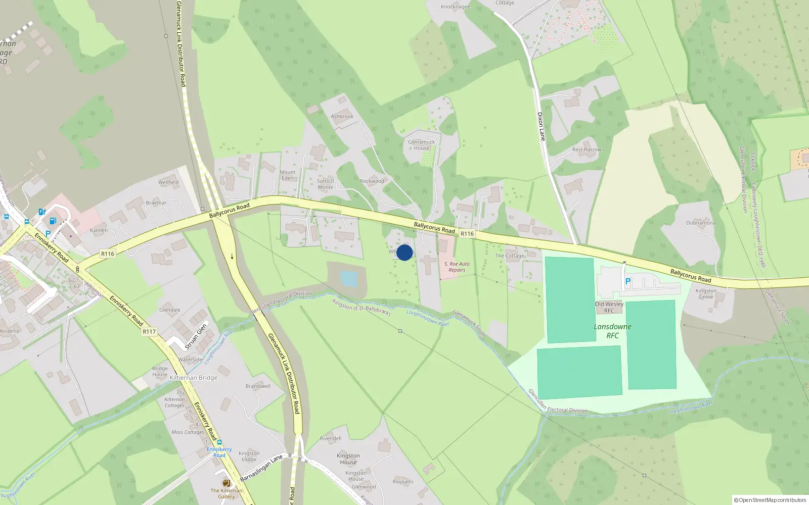 Overhead map showing the location of Ballycorus Road, Kilternan