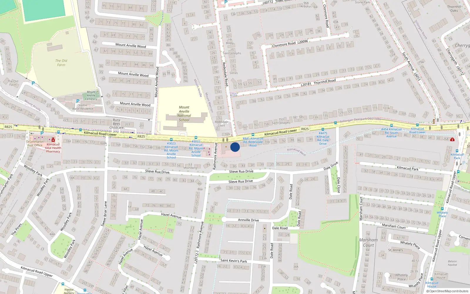 Overhead map showing the location of Whiteoaks, 112 Lower Kilmacud Road, Stillorgan