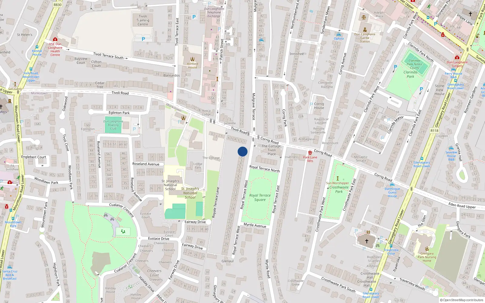 Overhead map showing the location of Monkstown, Dublin, Co. Dublin