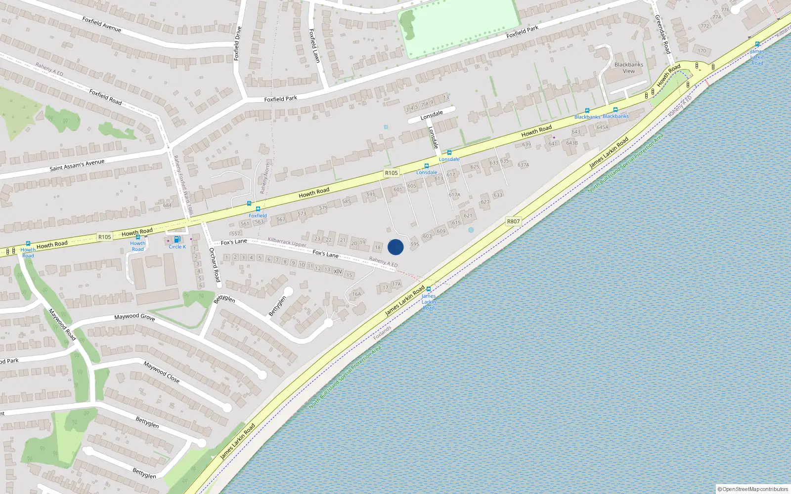 Overhead map showing the location of 559 Fox's Lane, Dublin 5