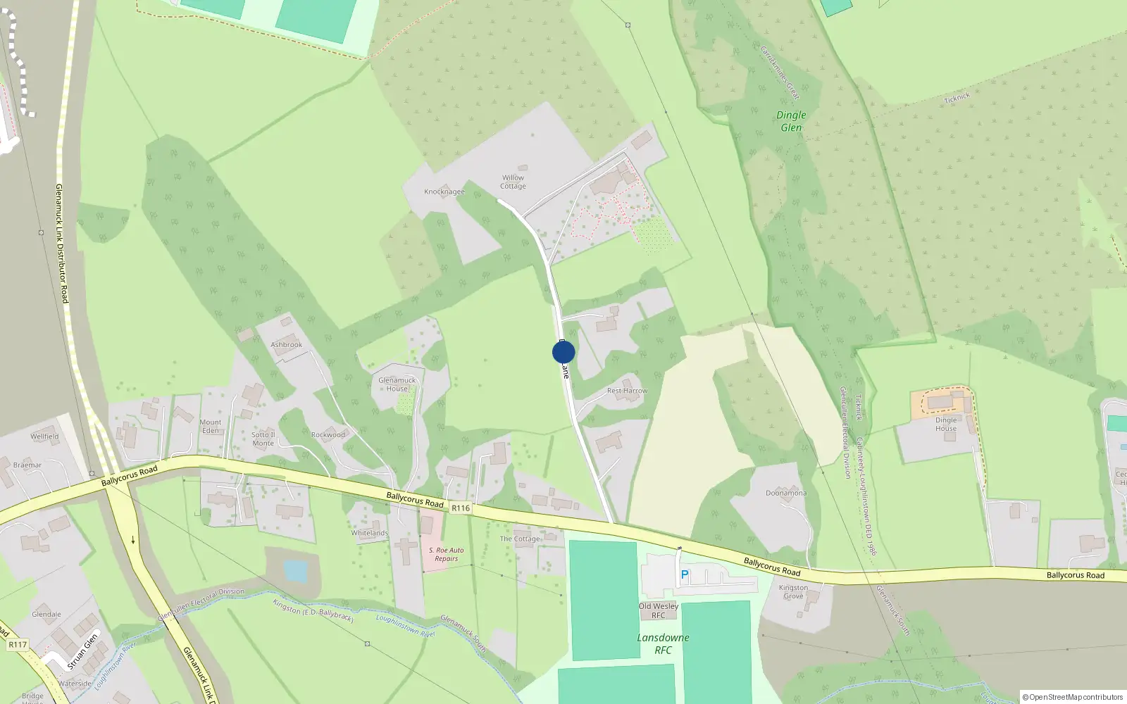 Overhead map showing the location of Dixon Lane, Kilternan
