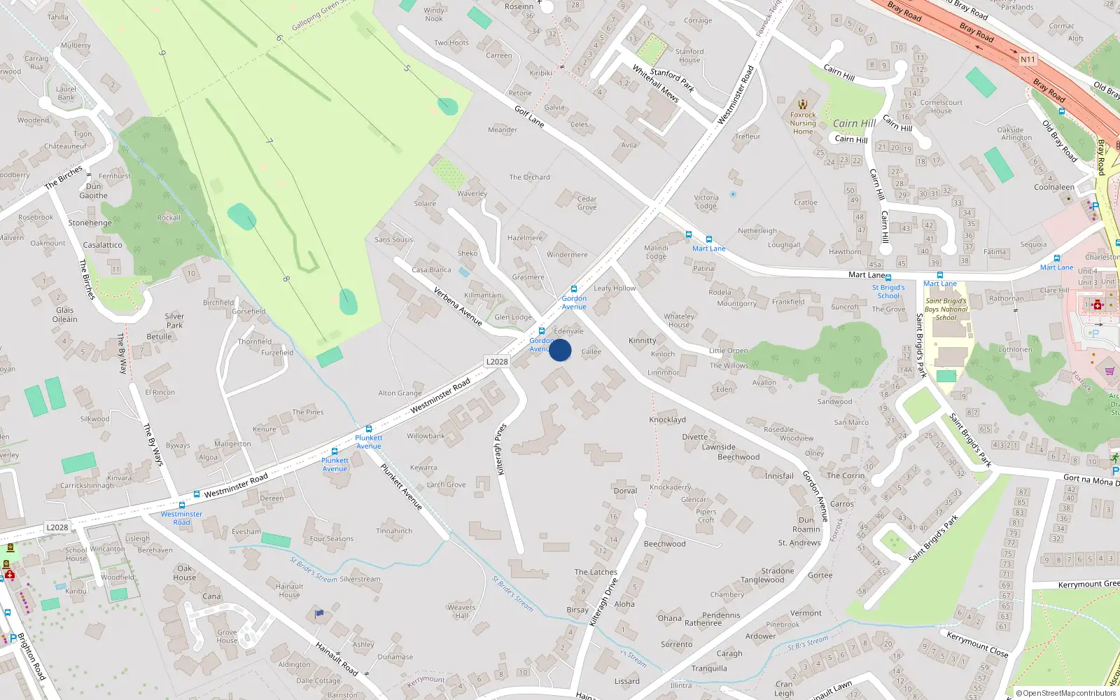 Overhead map showing the location of Westminster Road, Dublin 18